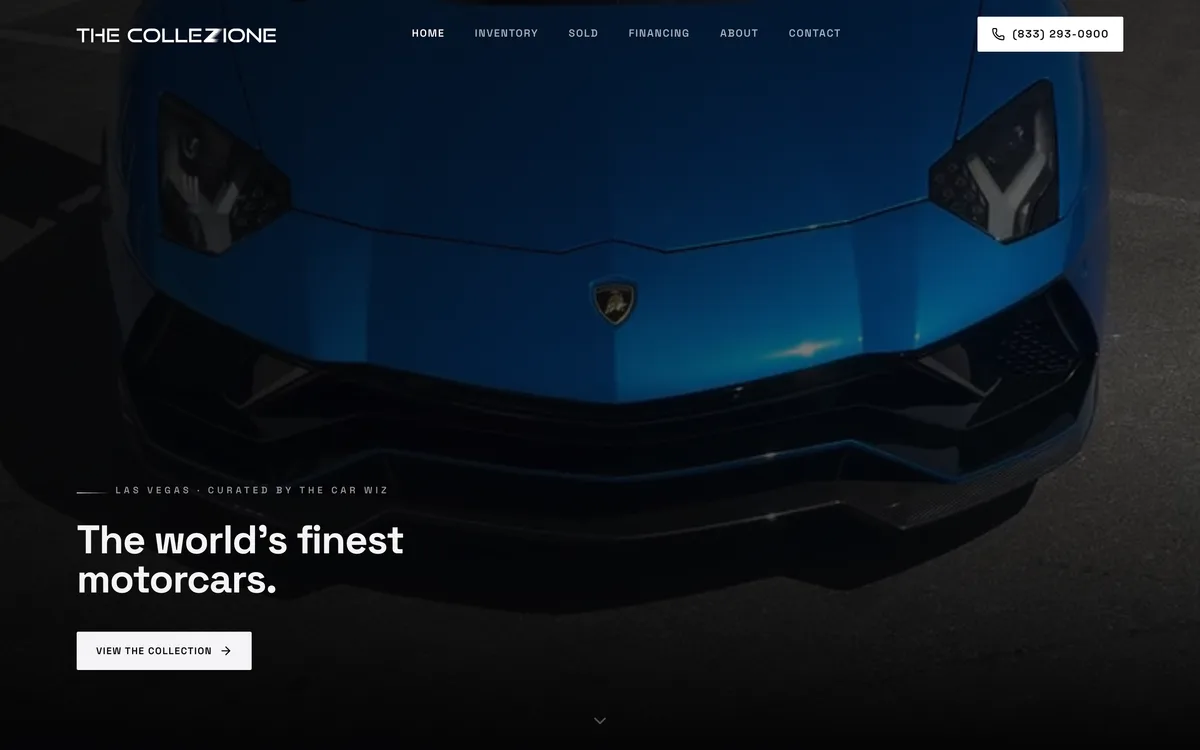 Exotic Cars website on a desktop, designed and built by Delvixo