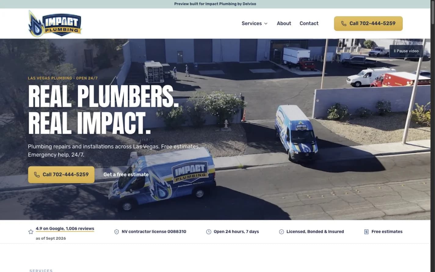 Home services website on a desktop, designed and built by Delvixo