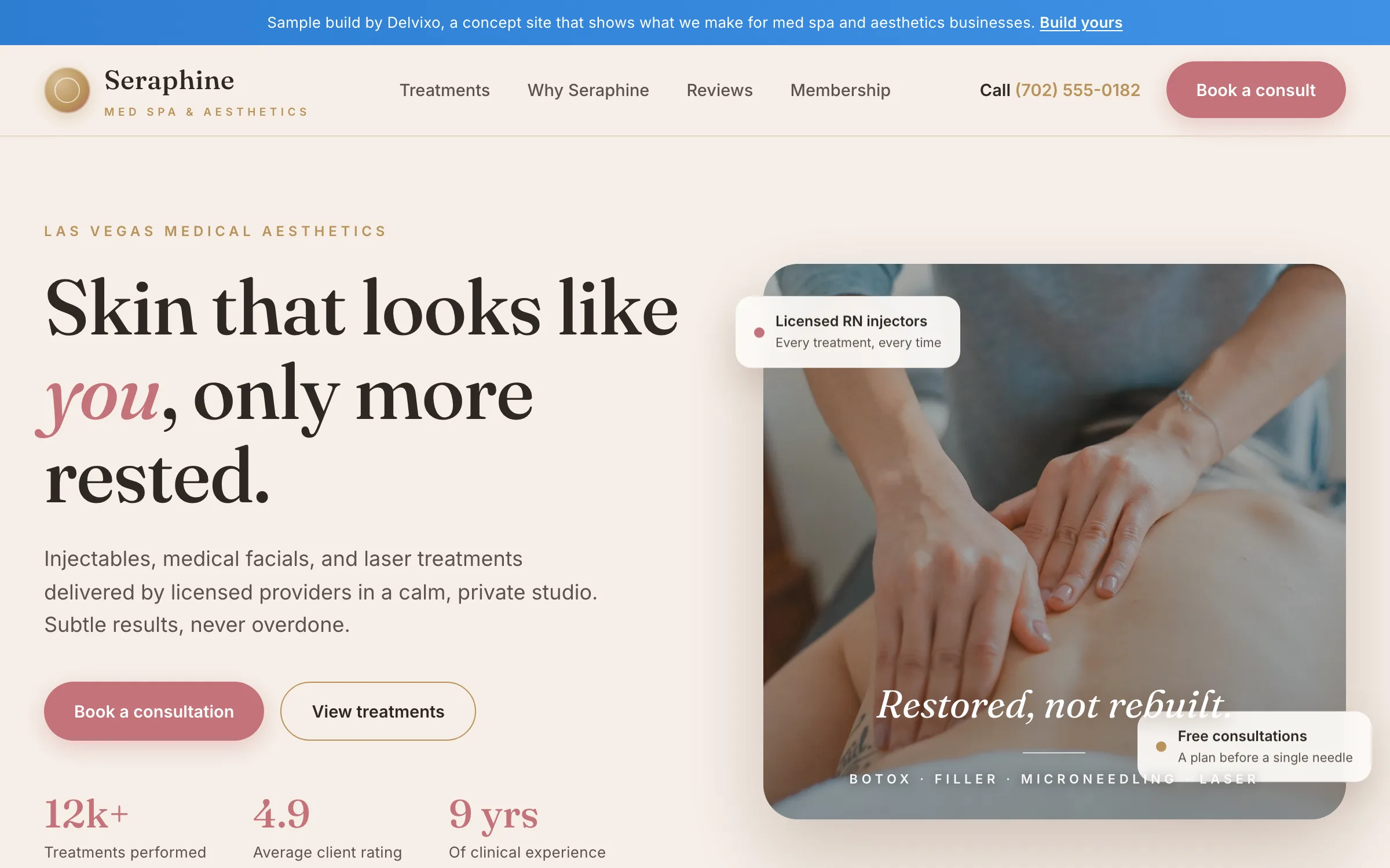 Med Spa website on a desktop, designed and built by Delvixo