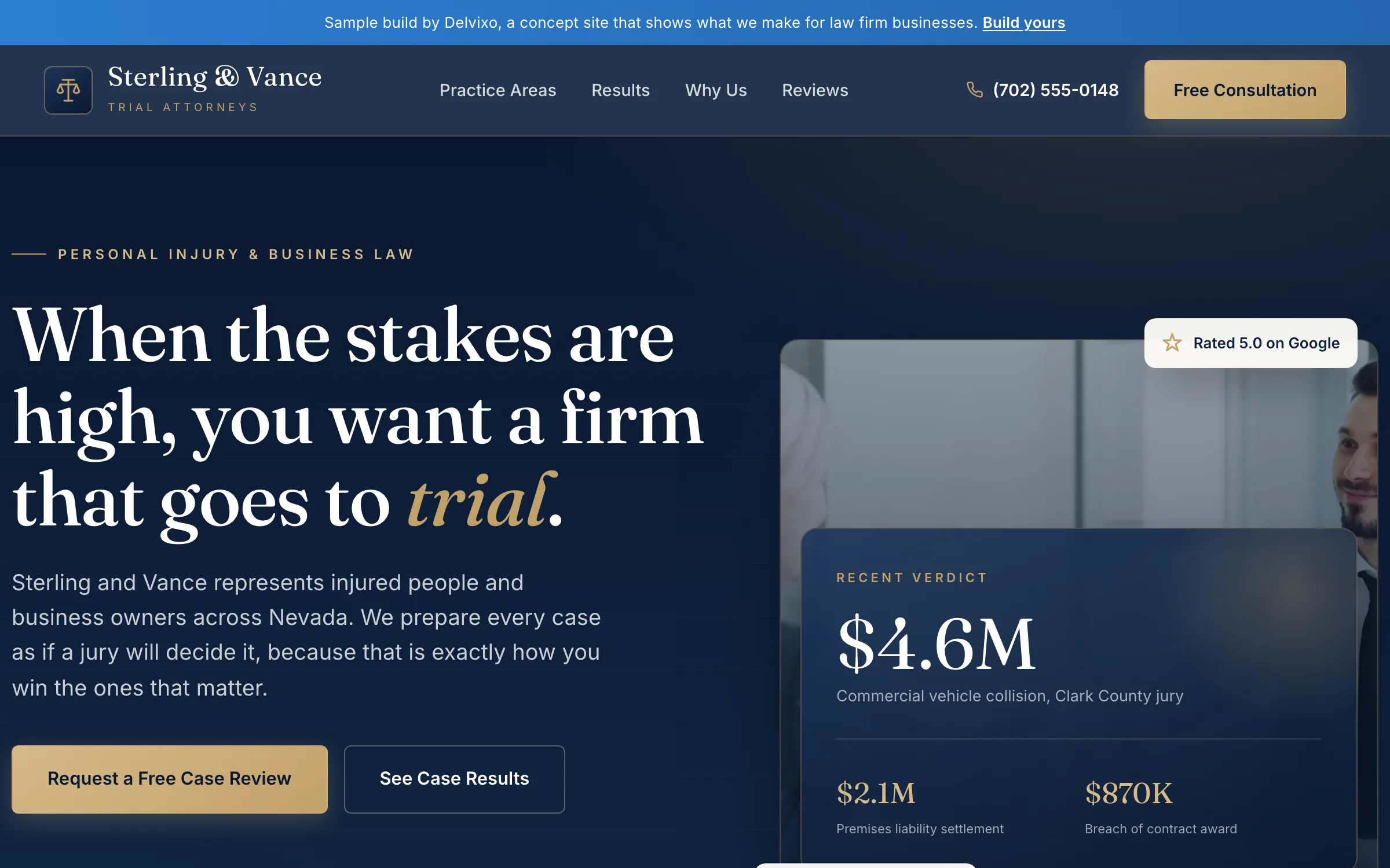 Law Firm website on a desktop, designed and built by Delvixo