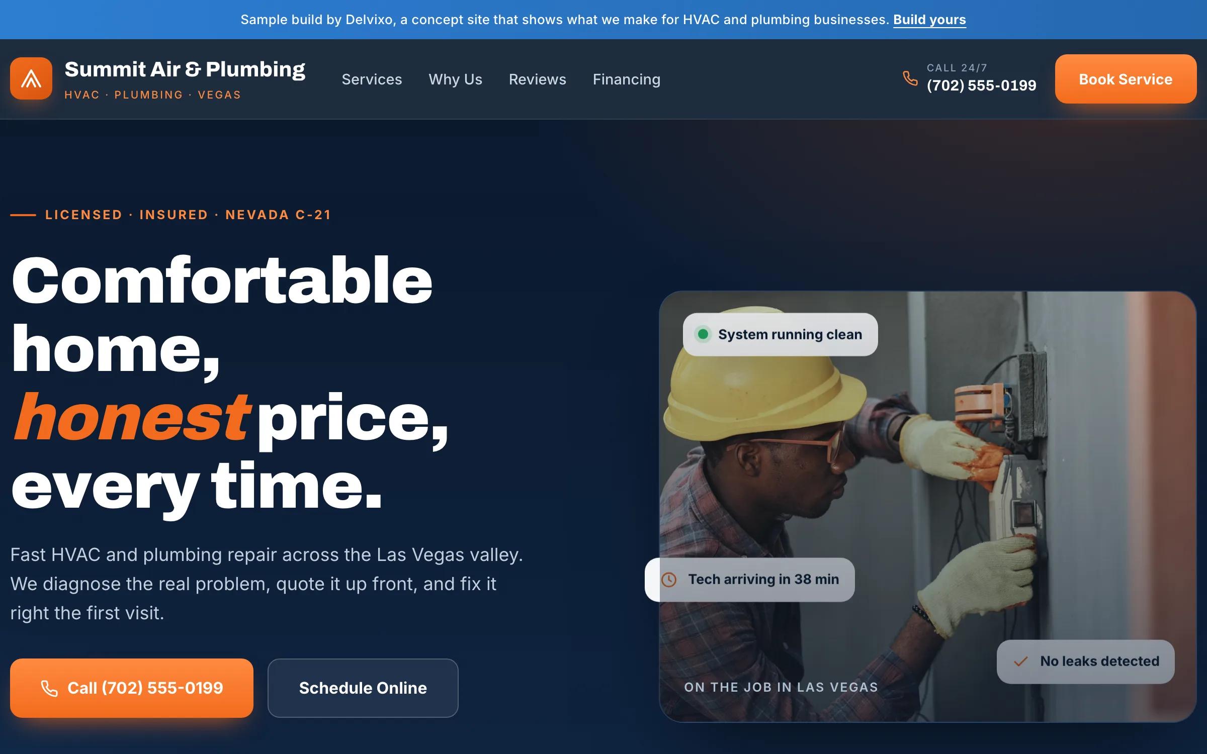 Home Services website on a desktop, designed and built by Delvixo