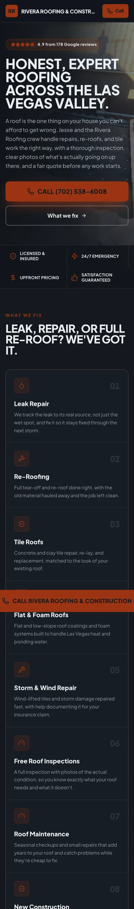 Rivera Roofing website, built by Delvixo