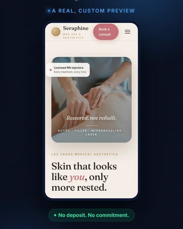 A preview we built for a med spa, on a phone