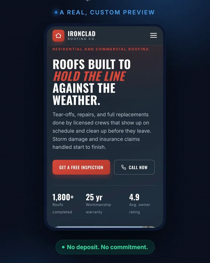 A preview we built for a home services, on a phone