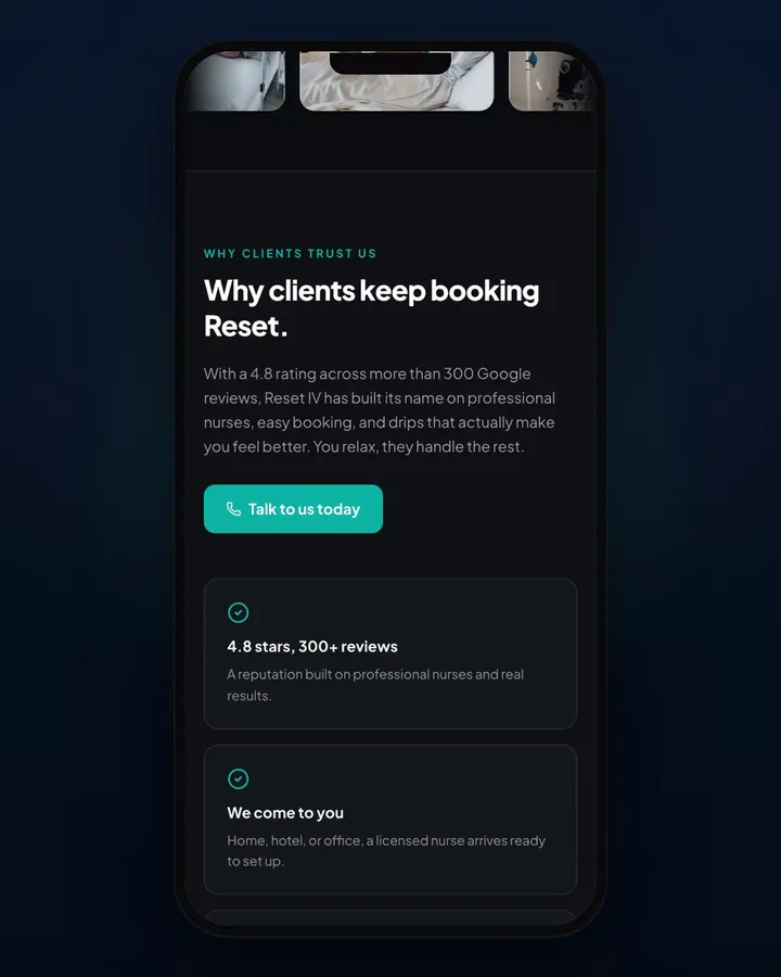 A preview we built for a wellness clinic, on a phone