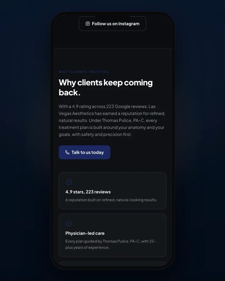 A preview we built for a aesthetics studio, on a phone
